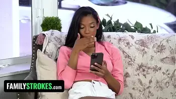 FamilyStrokes - Busty Goth Babe JC Wilds And Hot Ebony Eden West Share Stud's Cock